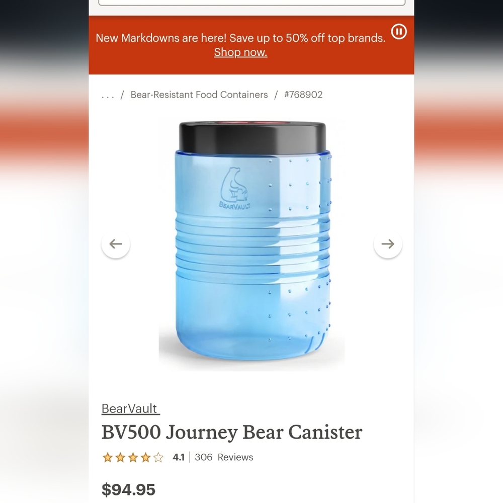 BearVault BV500 Journey Bear Canister - Blue